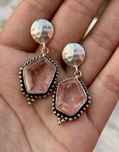925 Sterling Silver Women's Trendy <b>Earrings</b> <b>Beautifully</b> Designed Pink Tourmaline Crystal Oxidised Perfect Gift for Her - Product Image 2
