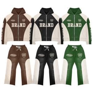 Survêtements d'entraînement pour femmes, tendance automne, délavés à l'acide, couleur unie personnalisée, streetwear, ensembles grande taille, techniques imprimées - Product Image 1