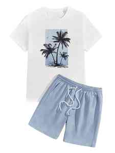 Ensemble 2 pièces personnalisé pour homme, style décontracté, respirant, 100 % coton tricoté, t-shirt et short de style urbain, survêtement court - Product Image 4