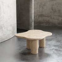 Table de salle à manger et d'appartement en travertin beige naturel, design moderne, résistante au feu, meubles de luxe faits à la main
