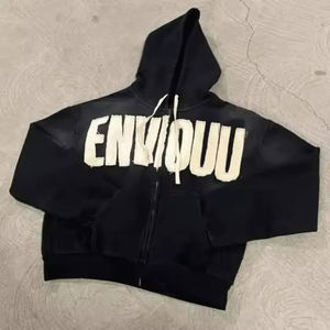 Conjunto de Sudadera con Capucha de Invierno para Hombre, Personalizado OEM, de Dos Piezas, Grueso, con Bordado Desgastado, Parche, Tejido con Efecto Ácido - Product Image 2