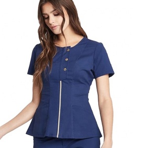 Elegante cremallera frontal Hospital Scrub Set Trajes médicos para trabajadores de la salud Mezcla de algodón Scrub Tops Pantalones Enfermeras Scrubs - Product Image 5