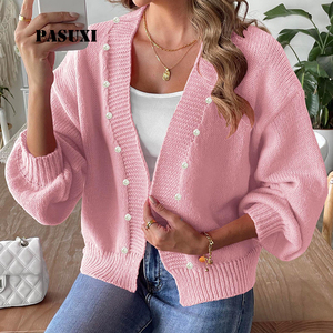 <span class=keywords><strong>Cardigan</strong></span> de Malha Cropped Chic para Mulheres PASUXI, Jaqueta Curta Elegante com Pérolas Costuradas à Mão, Top de Manga Longa para Senhoras - Product Image 1