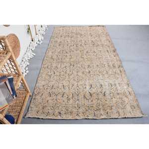 พรมตุรกี ขนาด 4.3x7.9 ฟุต พรมวินเทจ พรมขนสัตว์ลายสัตว์สีเบจ - Product Image 1