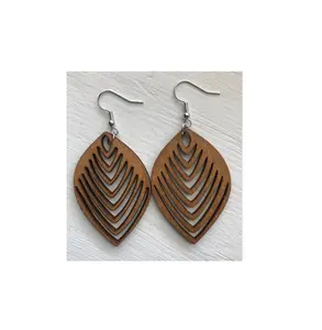 High Selling Nice Quality Product Very Good Polished Wooden Earrings Popular Design fashion jewelry laser cutting shape