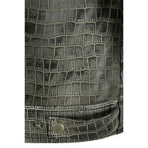 Veste de camionneur gris délavé en relief, cuir exotique, décontractée, fermeture éclair, col rond, peau de serpent, imperméable, respirante - Product Image 6