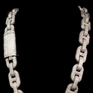 Collier chaîne maille cubaine de luxe en rhodium, style hip-hop, entièrement serti de moissanite VVS, en argent sterling, cadeau pour fête - Product Image 1