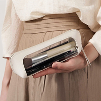 Mignon étui à crayons en cuir PU sac à cosmétiques transparent pochette de rangement pour pinceaux de maquillage avec fermeture éclair