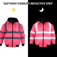 Veste de travail pour homme à haute visibilité, réfléchissante, certifiée CE, légère, écologique, rose, en polyamide, avec capuche et bandes de sécurité