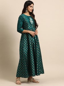 Vestido Maxi de Manga Larga con Cuello Redondo para Mujer, Estilo Flare, Tela Suave de Poliéster, Motivos Étnicos, Calidad de Exportación, Gran Venta - Product Image 5