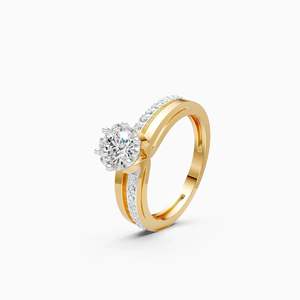 Lab Grown Diamond Everyday Solitaire With Side Accents Round <b>Statement</b> <b>Ring</b> 0.74 Ct In 9K Yellow White And Rose Gold - Product Image 3