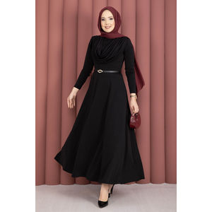 Robe de soirée noire en crêpe avec décolleté en V, décorations pailletées, taille empire, ceinture confortable, coupe trapèze, taille XL, longueur ras du sol - Product Image 5