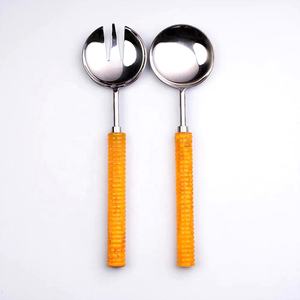 Nuevo juego de cubiertos al por mayor con mango amarillo Juegos de servidor de ensalada Acero inoxidable - Product Image 1