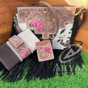 ใหม่กระเป๋าถือหนังวัวเฟอร์ทรงเครื่องมือแบบตะวันตกสำหรับผู้หญิงกระเป๋าคลัทช์หนังขนสัตว์มีสไตล์ที่มีเครื่องมืออเนกประสงค์สำหรับผู้หญิงชุดสามชิ้นที่มีที่จับ ATM - Product Image 1