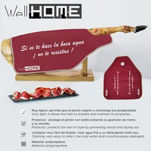 WELL HOME - Soporte para jamón de madera con herrajes en forma de V + Juego de cuchillos para jamón (25 cm) y acero para afilar (21 cm) + Funda para jamón 'Tiberic' - Product Image 4