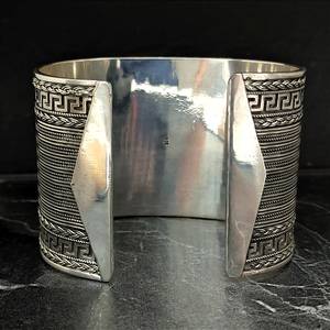 Handmade 925 Sterling <b>Silver</b> Greek Patterned Heavy <b>Cuff</b> <b>Bracelet</b> Fashionable Jewelry Accessory - Product Image 5