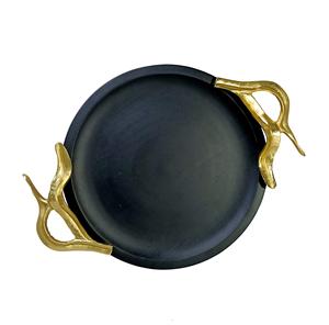 Bandeja de Metal de Aluminio de Calidad Deluxe con Diseño de Hoja Dorada en el Mango, Nuevo Diseño Elegante, Bandeja Decorativa para Servir Alimentos y Aperitivos en el Hogar - Product Image 2