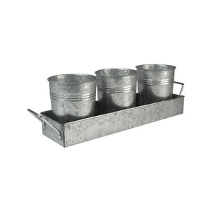Ensemble de 3 pots de fleurs galvanisés avec plateau Pot de jardinière d'excellente conception pour la décoration de bureau en vrac - Product Image 4