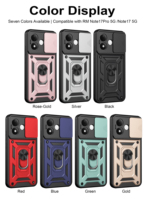Pour Xiaomi Poco F9 Ultra/17T Pro/Redmi Note 17 Pro Max/17C/K100Pro – Coque de téléphone antichoc avec fenêtre coulissante et anneau magnétique pour support de voiture