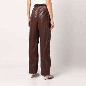 Pantalon en cuir pour femme avec ceinture large et forme profilée Pantalon en cuir à coupe droite pour femme - Product Image 4