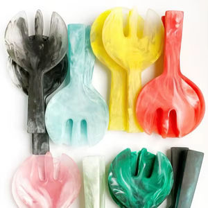 Utensilios de Mesa para Catering, Servidores de Ensalada de Resina, Cuchara, Tenedor, Utensilios para Servir, Vajilla Marmoleada, Herramienta para Suministros de Comida para Restaurantes, Buffet y Comedor - Product Image 1