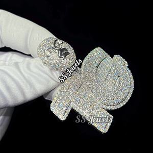 8.62Ct Custom VVS Lab Grown Diamond Pendant & Charm 925 <b>Silver</b> Bustdown Logo <b>Letter</b> with Iced Customized Bail <b>Necklace</b> - Product Image 1