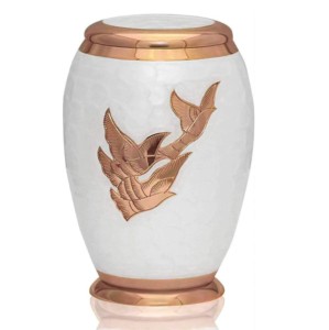 Urna de cremación para adultos de latón con acabado de mármol de color rosa con urnas funerarias de metal con tiras doradas para cenizas humanas. - Product Image 5