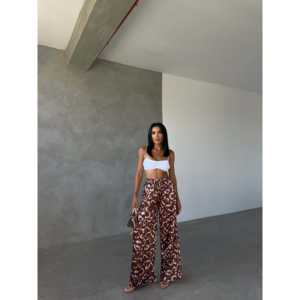 Pantalones Casuales de Satén de Pierna Ancha con Cintura Elástica Alta y Característica Transpirable - Product Image 2