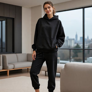 Mujeres invierno con capucha sólido ecológico 400g 1/4 Zip-Up chándal Casual peso pesado manga larga sudaderas y pantalones de chándal - Product Image 4