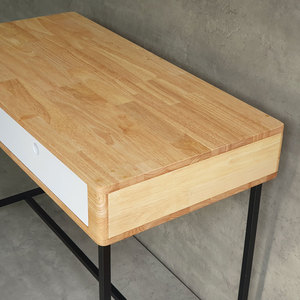 Mini 100x50cm Rubber Wood <b>Desk</b> with Drawers <b>Simple</b> & Minimalist Iron Legs Computer Table for Office or Hotel Use-BD68103 - Product Image 5