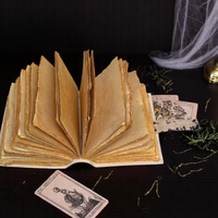 Grand Grimoire Vintage de 400 pages en cuir imprimé Papillon de lune, Journal fait main en papier à bords frangés, Thème Ombres, Cadeau Sorcière
