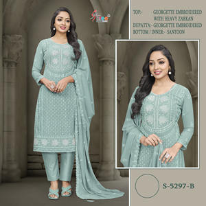 Nouvel Arrivage Indien Pakistan Faux Georgette Salwar Costumes Dupatta Zarkan Broderie Travail Vente En Gros Fourniture D'usine À Vendre - Product Image 2