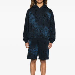 Sudadera con capucha desgastada negra personalizada al por mayor de mezcla de algodón básica para hombres, jersey de calle proveedor OEM - Product Image 2