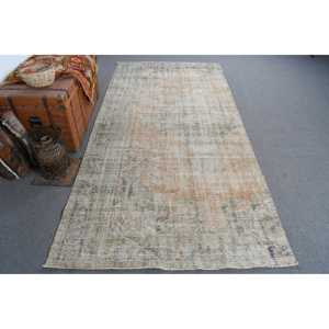 4.4x9.3 ft Large Vintage Turkish Rug, <b>Brown</b> Check <b>Wool</b> Rug - Product Image 1
