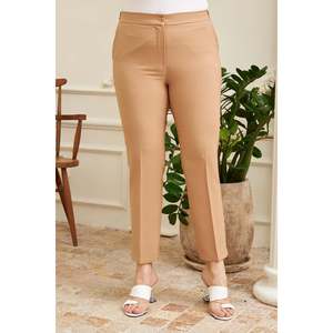 Pantalones de Tela de Visón con Cintura Elástica y Detalle de Abertura Lateral, Talla Grande - Product Image 1