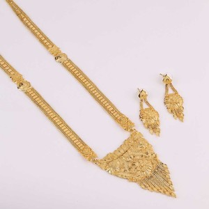 Venta al por mayor de cadena de eslabones de moda 14K 18K 24K chapado en oro conjunto de joyas de latón tradicional relleno de oro largo conjunto de joyas - Product Image 2