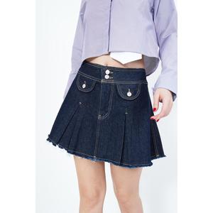 Minifalda de Mezclilla Azul para Mujer, Marca Lustrin, con Bolsillo Delantero y Detalles de Botones, 100% Algodón, Falda Casual al por Mayor para Damas - Product Image 1