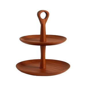 Support de service élégant en bois à 2 niveaux avec poignée en T, présentoir élégant et robuste pour fruits, pâtisseries, collations, idéal pour la décoration de table - Product Image 3