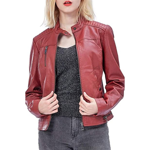 Nouveau style Vente en gros de vestes en simili cuir de grande taille bon marché pour femmes Veste courte de moto zippée Vêtements d'extérieur de motard en cuir artificiel ajusté Manteau mince - Product Image 6