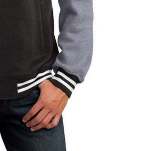 Custom cotton fleece varsity <b>jacket</b> for <b>men</b> with embroidered patches heather grey school style letterman coat - Product Image 6