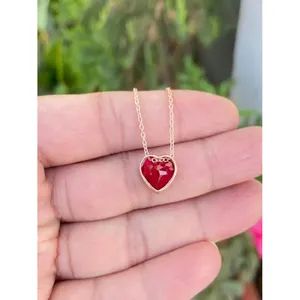 925 Silver <b>Ruby</b> Heart <b>Necklace</b> for Gift Occasions - Product Image 4