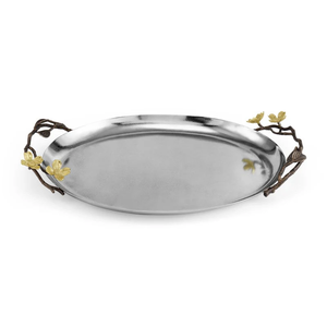Plateau ovale en cornouiller de luxe Plateau de service en métal floral fabriqué à la main pour la maison, l'hôtel et les cadeaux - Product Image 1