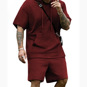 Ensembles de sweats à capuche pour hommes de qualité supérieure, logo personnalisé, en coton, survêtements de jogging, ensemble court deux pièces en molleton, vêtements décontractés d'été - Product Image 1
