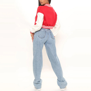 Señoras Varsity Crop Top Chaquetas Personalizado en blanco recortado Varsity Chaqueta con mangas de lana Mujeres Varsity Crop Top Chaquetas OEM - Product Image 4