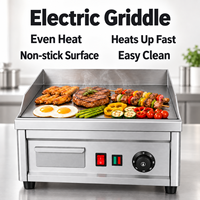 Commerciële elektrische bakplaat, vlakke grill, 3500W, dubbele temperatuurregeling, 10 mm dikke plaat, roestvrijstalen aanrechtblad, 220V