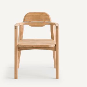 เก้าอี้รับประทานอาหารไม้สักเนื้อแข็งทันสมัยพร้อมพนักพิงโค้งและที่วางแขน-ดีไซน์เรียบง่ายสำหรับบ้านคาเฟ่หรือร้านอาหาร - Product Image 1