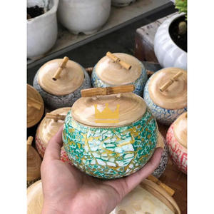 Mother of pearl round spun bamboo <b>jewelry</b> jar set best selling trinket jars and <b>boxes</b> wholesale in bulk from Vietnam - Product Image 5