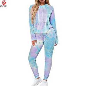 Women's <b>Tie</b> <b>Dye</b> Hooded Tracksuit <b>Set</b> Full Sleeve Loose Fit Casual Wear 2 Piece Knitted Long Pants Ankle Length - Product Image 5