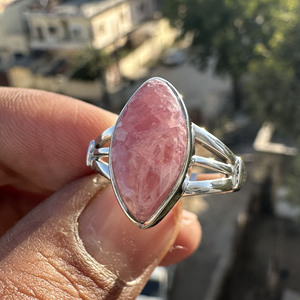 Bague de Fiançailles et d'Anniversaire en Argent Sterling 925 avec Cabochon Rose en Rhodochrosite Style Bohème, Sertie en Bezel, Vente en Gros - Product Image 2