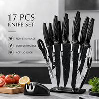Ensemble de couteaux de cuisine en acier inoxydable noir de 17 pièces Revêtement antiadhésif Conception ambidextre Poignées en plastique Ensemble de chef professionnel